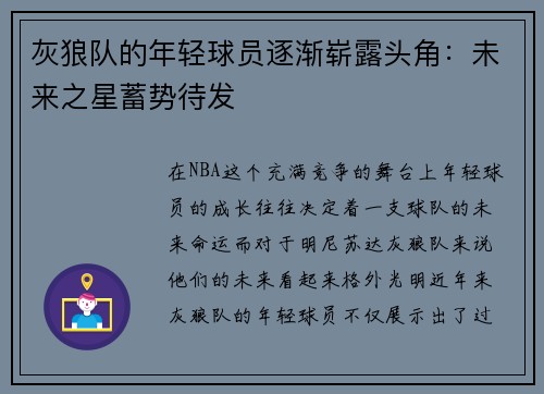 灰狼队的年轻球员逐渐崭露头角：未来之星蓄势待发